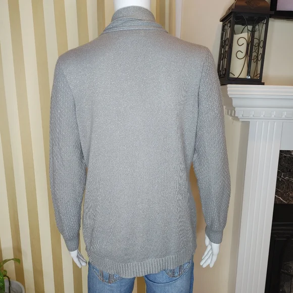 SAG HARBOR METALLIC TWINSET CARDIGAN, GREY MP - Picture 4 of 6